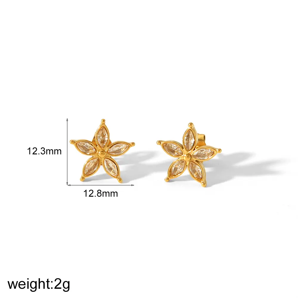 1 Pair Sweet Simple Style Flower Shape Stainless Steel 18K Gold Plated Inlay Zircons Women's Stud Earrings h5 Picture2